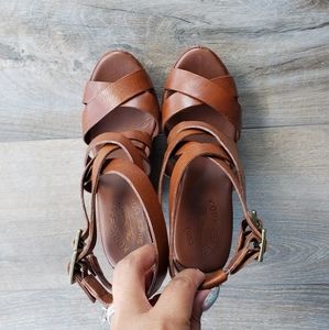 Kork-ease leather strappy wedge